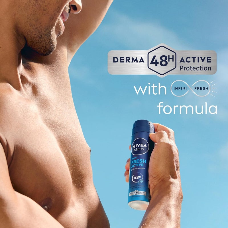 NIVEA MEN Fresh Active Antibacterial Deodorant Spray, 3x150ml, 48H Protection - Image 4